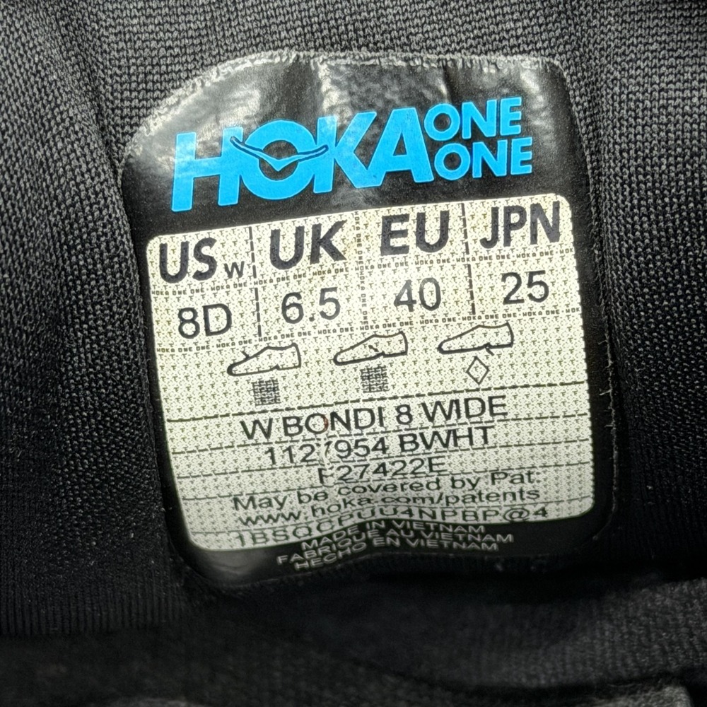 Hoka‎ One One Bondi 8 Shoes Womens Size 8 Black Running Wide 1127954 BWHT - Picture 6 of 12